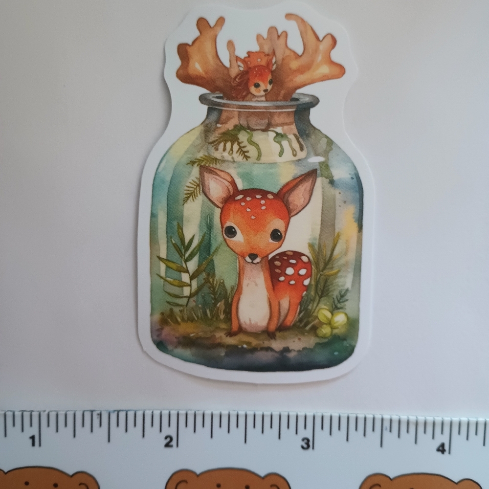 15/$15 Jar Nature Deer Fawn Baby Fall Leaf Autumn Scene Flower Decal Sticker Art
